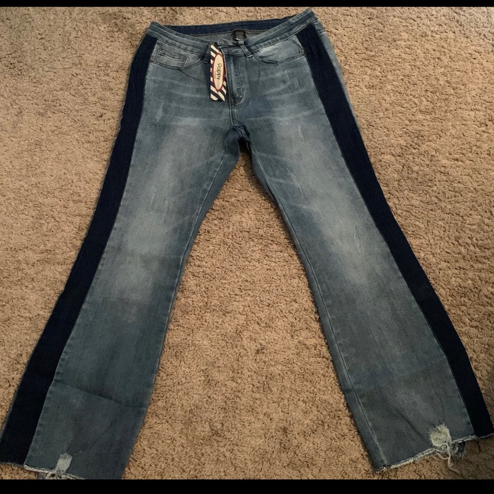 Poppy Side Stripped Distressed Jeans